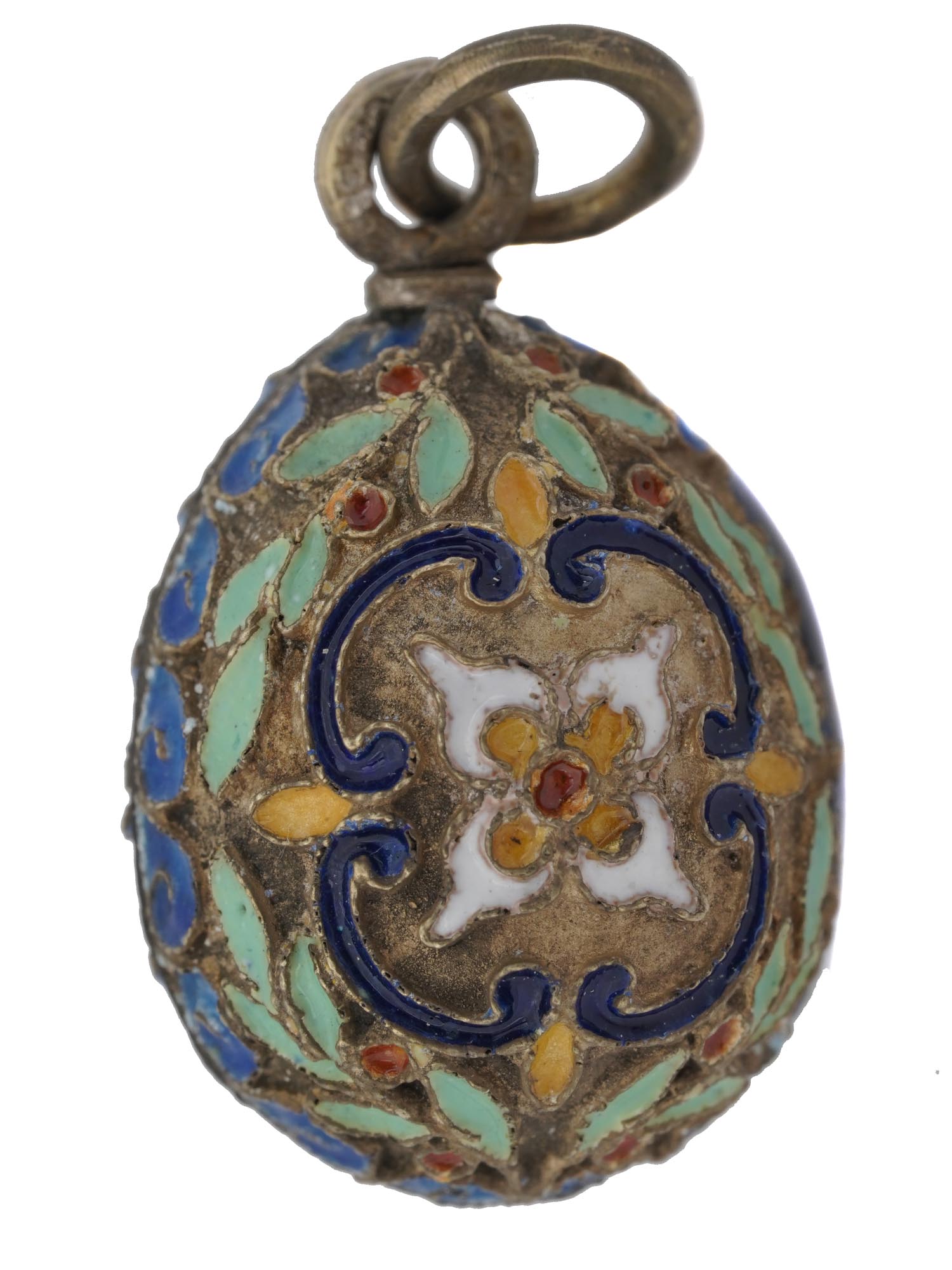 RUSSIAN 84 SILVER AND ENAMEL EASTER EGG PENDANT PIC-2